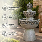 Teamson Home 36.5 in. Outdoor 3-Tier Zen-Style Pedestal Water Fountain in. with Stone Trim with Pump and 2.64 Gallon Capacity, Stone Gray