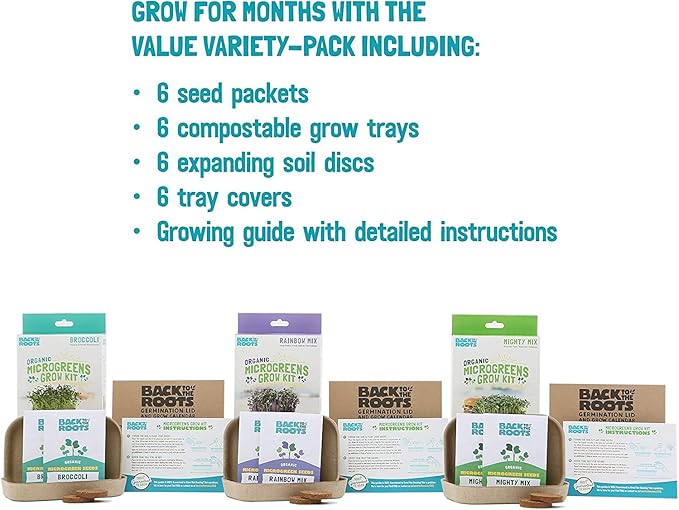 Back to the Roots DIY Microgreen Grow Kit, 6-Grow Variety Pack & Easy to Grow Houseplants (6 Pack), Live House Plants in Plant Containers, Growers Choice Plant Set in Planters