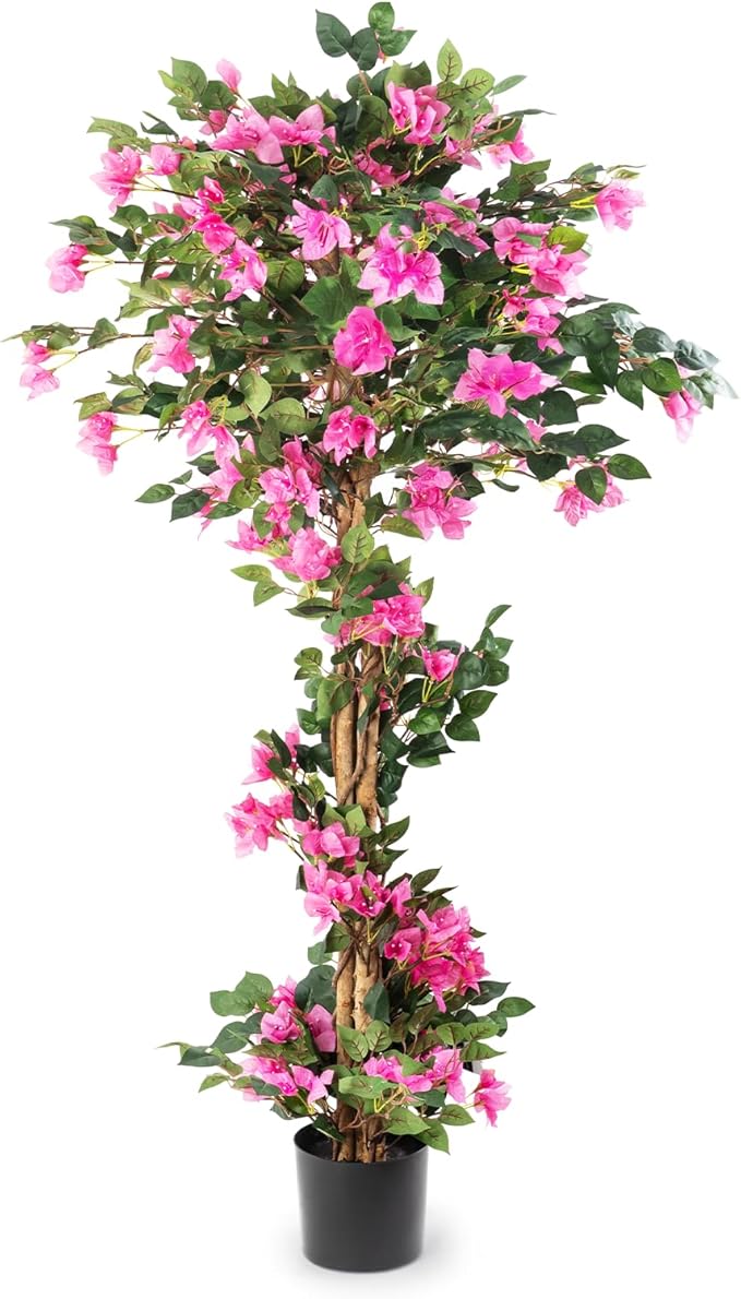 5FT Artificial Bougainvillea Tree – Faux Silk Pink Bougainvillea Plant with Pot for Indoor Outdoor Decor, Tall Fake Tropical Tree for Home, Office, Patio, Balcony, Wedding Decoration