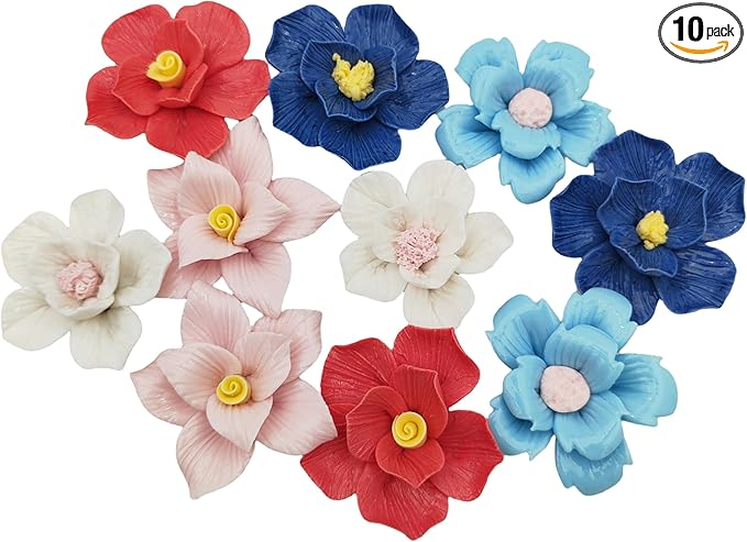 BTMIEY 10 PCS 3D Flower Ceramic Tiles,1.6" Handmade Procelain Ceramic Flowers for Artwork,Fish Tank,Vases,Living Room, Dining Table,Office, Home Floral Decor (Double-Flowered Mix Color)