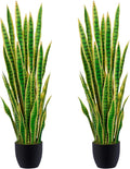 4ft Artificial Snake Plant – 46in Faux Sansevieria Plants, Fake Floor Plant for Indoor Outdoor, Front Porch Patio Home Office Decor, Mother-in-Law’s Tongue, Yellow 2Pcs