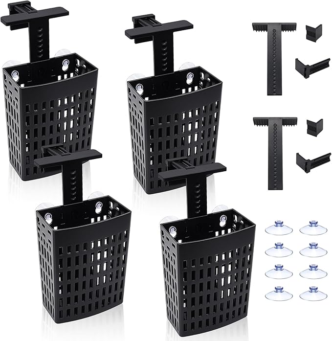 4 PCS Upgraded Aquarium Plant Holder, Adjustable thickness height Fish Tank Plant Holder with 4 Extension Hooks and 4 Suction Cups for Fish Tank Aquaponic Plant Cultivation