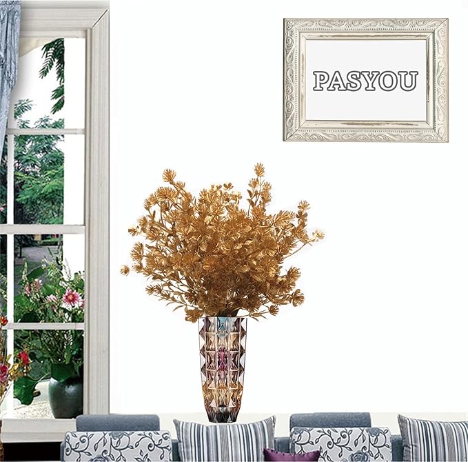 Artificial Golden Baby Breath Flowers, Plastic Fake Gypsophila Flower for Indoor Outdoor Christmas Wedding Home Party Table Arrangement Decoration DIY Planter Filler Gold Leaves Decoration - 3 Pack