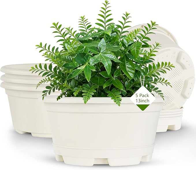 KPUVX 5 Packs 13 inch Plant Pot Modern Decorative Garden Pot with Saucer, Large planters for Outdoor Plants,Decorative Flower Pots