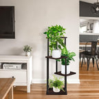 4 Tier Plant Stand Indoor, Thickened Metal Wood Corner Plant Shelf Stands for Multiple Plants, Indoor Tall Plants Stand Tiered Flower Holder for Living Room Patio Garden Balcony(Black+Oak)