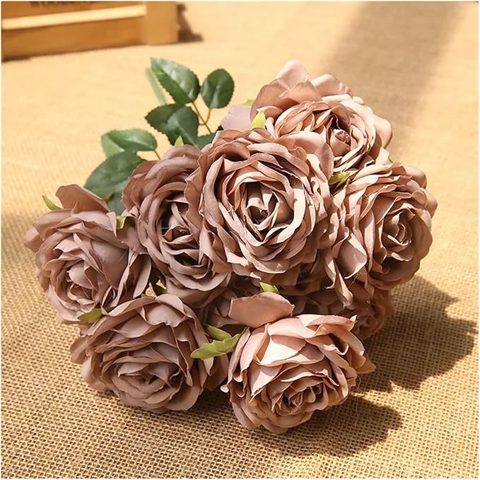 Flower Artificial, Artificial Silk Melaleuca Roses Wedding Photography Bouquets Valentine's Day Gift Home Living Room Simulation Flower Decoration(Gray Coffee)