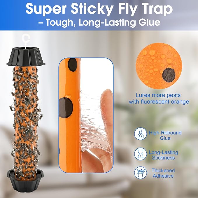 4 Pack Fly Trap Stick, Sticky Fly Traps Indoor/Outdoor, Flies Catcher Paper Tape Strips for Home, Catches All Bugs and Gnats, Mosquito, Flying Insect Killer