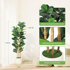 5FT Artificial Fiddle Leaf Fig Tree - Faux Rubber Tree with White Pot - Tall Fake Floor Plant with 56 Leaves - Artificial Plant for Home Decor Indoor Office Living Room