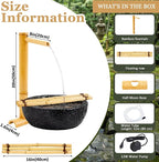 20'' Natural Bamboo Fountain Kit with Adjustable Split-Resistant Spout Quiet Pump and Tubing Japanese Water Feature for Zen Outdoor Patios Landscaping Garden Decor(with Floating Ring)