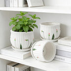 SHECIPIN Plant Pots for Indoor Plants Set of 3, 4+5.3+6.7 Inch Ceramic Plant Pots with Drainage Hole，Cute Garden Pots Succulent Pots with Saucer