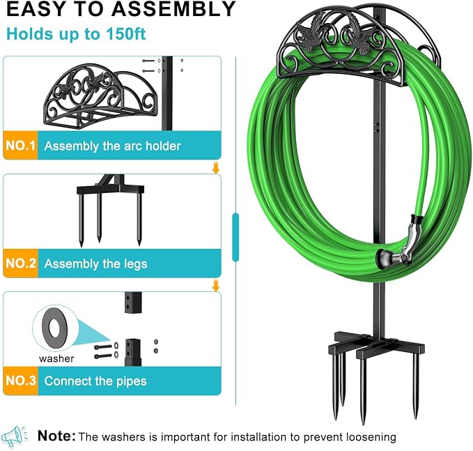 Keten Garden Hose Holder, Detachable Metal Water Hose Holder Stand, Heavy Duty Freestanding Garden Hose Reel Rack and Hose Storage Organizer for Outside Yard