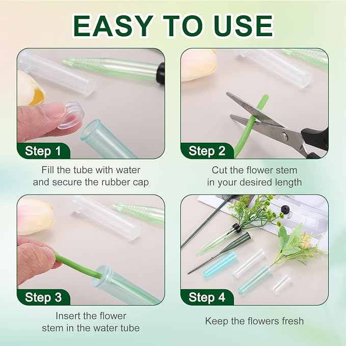 MECCANIXITY 55 Pcs Floral Water Tubes, 4" Transparent Flower Water Tubes Floral Vials with Rubber Caps for Fresh Flowers Arrangement Decor Milkweed Cutting Florist Supplies, Black/Transparent