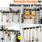 Garage Tool Organizer Wall Mount 66 inches with 13 Adjustable Heavy-Duty Hooks, Garage Organization, Garden Tool Storage Rack for Garage, Yard, and Shed, Holds Up to 520 lbs