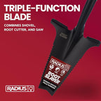 Root Slayer RS223 Nomad Mini Steel Garden Spade with Serrated Edge for Digging Soil and Roots, Compact Tool, Black