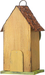 Glitzhome Birdhouse for Outdoor Hanging, 9.7" H Patio Garden Pet Cottage Distressed Decorative Birdhouse Wooden Bird House for Bluebird Wren Sparrow Finch Cardinal, Leaves Rustic Yellow
