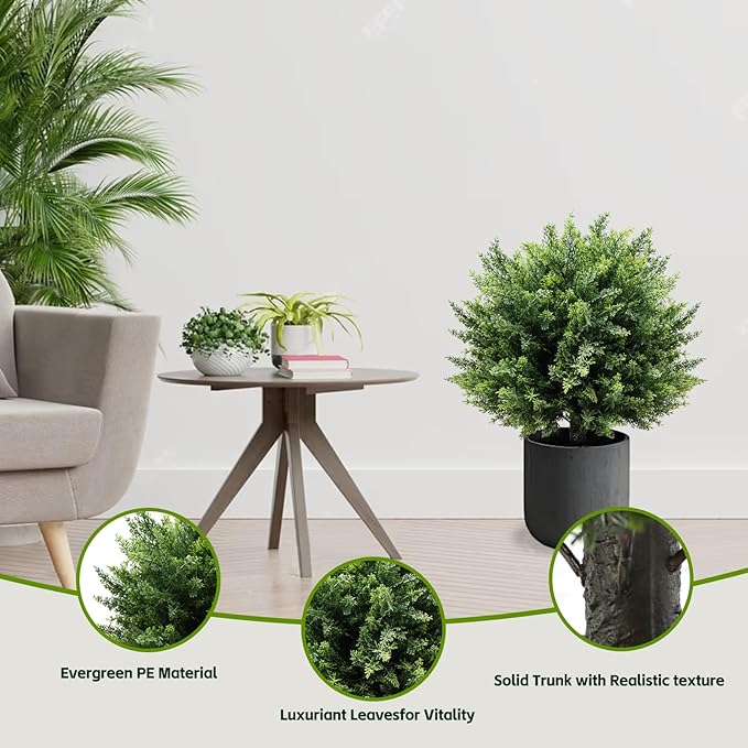 26-Inch Artificial Cedar Ball Trees (Set of Two) – Lifelike, UV-Resistant Decor for Indoor & Outdoor Use – Enhance Your Space with Vibrant Greenery
