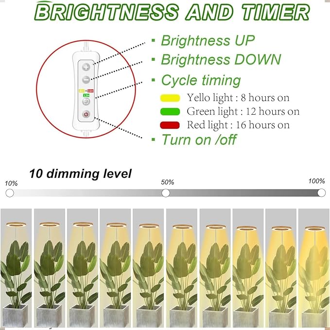 yadoker Plant Grow Light, LED Growing Light Full Spectrum for Indoor Plants, Paired with a Soil Tester,Height Adjustable, Automatic Timer, 5V Low Safe Voltage,Idea for Large Plant Light