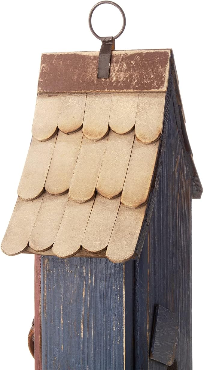 Glitzhome Hanging Birdhouse for Outside, Rustic Patriotic USA Wooden Bird House, Garden Decorative Birdhouses for Outdoors, Bluebird House with Door Handle for Wren Finch Cardinals Cedar