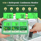 pH EC Continuous Monitor for Hydroponic, 6 in 1 WiFi EC PPM CF pH Meter, Digital pH TDS Temp Humidity Conductivity Monitor for DWC Hydroponic System, Aeroponic Gardening, Aquaponic