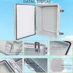 Waterproof Junction Box, ABS Plastic Electrical Box with Stainless Steel Latch, Hinged Cover Electric Project Enclosure Box with Mounting Plate, Wall Brackets,Clear 15.7"x11.8"x7.1