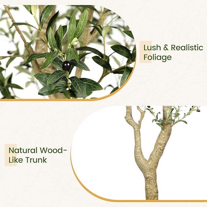 FEELEAD Faux Olive Tree 9ft - Realistic 9 Feet (108in) Artificial Olive Tree, Fake Olive Tree with Lifelike Leaves & Textured Branches, Olive Trees Artificial Indoor for Living Room, Office
