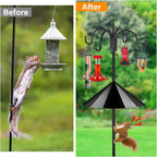 FEED GARDEN 4-Hook Squirrel-Proof Bird Feeder Pole - 92" Heavy-Duty Shepherd's Hook with 5-Prong Base & 19" Baffle for Multiple Feeders & Plants