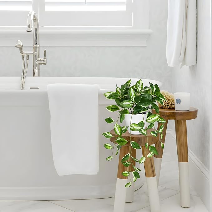 Briful Fake Plants Indoor Greenery Realistic Faux Trailing Plant Artificial Potted Plants in Black Pot White N' Joy Leaf Houseplant for Living Room Table Kitchen Counter Shelf