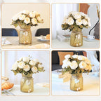 Faux Flowers in Vase,Fake Flowers in Vase 21 Pcs Faux Peony Flowers,Artificial Flowers for Home Decor, Indoor Centerpiece for Living Room & Dining Table (White)