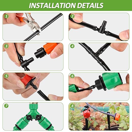 LasTool 164FT Drip Irrigation Kit,Automatic Garden Watering System with 1/4" Tubing,Adjustable Mist Sprayer Nozzles & Drip Emitters for Raised Bed,Patio,Lawn, Greenhouse-Easy DIY Installation