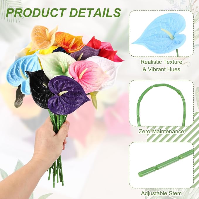 uxcell 4Pcs 11inch Artificial Anthurium Lily Flowers, Permanent Flower Bouquet for Home Arrangements Wedding Festival Decoration Crafts Store Decor Accessories, Sky Blue
