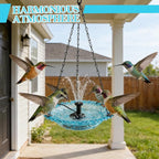 Hanging Bird Bath with USB Nozzle Fountain, USB Powered Bird Bath Fountains for Outside, Garden Patio Yard Decor with Adjustable Chain, Blue