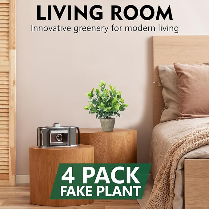 4 Pack Fake Plants Ceramic Mini Artificial Greenery Potted Plants for Home Decor Office Decor Room Decor Farmhouse Decor Indoor Table Bathroom Decor