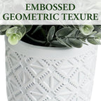 MyGift Artificial Eucalyptus Plant in Modern Gray Concrete Pots with Geometric Embossed Pattern (1, White)