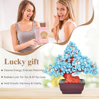 Feng Shui Quartz Crystal Money Tree Bonsai Style Decoration for Luck and Wealth (Blue)