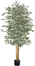 VEVOR 6FT Artificial Ficus Tree with Black Pot, Tall Faux Ficus Plant with Natural Wood Trunk and Realistic Green Leaves, Indoor Fake Silk Tree for Home, Office, Living Room, or Corner Décor