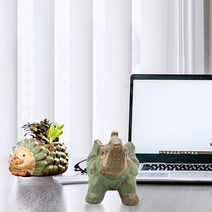 DIYOMR Small Ceramic Planter Pot, 4.3" Vintage Bronze Animal Planters Ceramic Flowerpot Succulent Pots Cactus Pot for Office Home Desktop Decor - Plants Not Included (Pleasant Elephant)