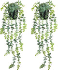 LOYWREE 2 Pack Fake Hanging Plants Artificial Eucalyptus Small Potted Long Vine Plant for Indoor and Outdoor Shelves, Walls, Rooms, Homes, Offices, and Gardens Decor (Black Pot)
