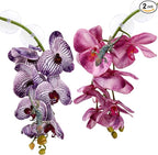 Chuangdi 2 Pcs Artificial Phalaenopsis with Suction Cups Terrarium Plant Decoration Reptile Habitat Plant Decor for Hermit Crab Lizards Geckos Snake(Jelly Purple,Lilac Purple,Fresh)