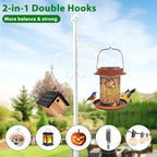 Bird Feeder Pole for Outdoors Heavy Duty Squirrel Proof, 2 Pack 92 Inch Adjustable Tall Shepherds Hooks for Outdoor with 7 Prongs Base, Double Shepherd Hooks (2 Pack White, 92 Inch)