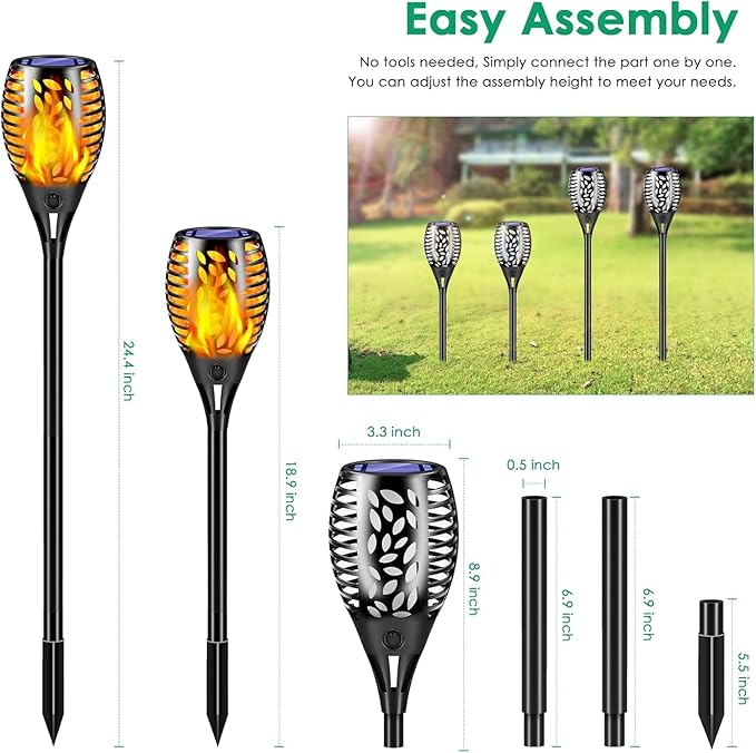 TomCare 6 Pack Outdoor Flickering Flames Torch Decorative Garden Lights Solar Powered Waterproof Lighting for Garden Patio Yard Landscape