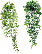 Artificial Hanging Plants, 2pcs Faux plants indoors in pots, Greenery Fake Plants Decorations, Small Artificial Plants in Pots, Fake Potted Mini Plants for Wall Home Room Office Bathroom Decor