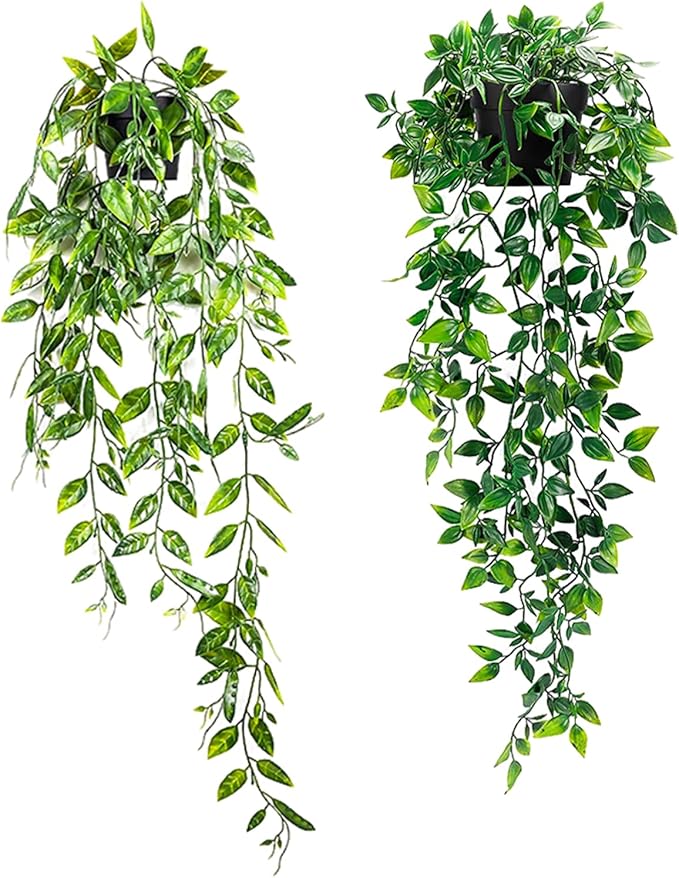 Artificial Hanging Plants, 2pcs Faux plants indoors in pots, Greenery Fake Plants Decorations, Small Artificial Plants in Pots, Fake Potted Mini Plants for Wall Home Room Office Bathroom Decor