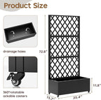Metal Planter Box with Trellis,72"x35"x15",Galvanized Raised Garden Bed Trellis Outdoor Planter with Privacy Screen & Wheels and Drainage Holes,for Patio Climbing Vegetables,Flowers,Vines,Black