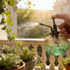 OFFIDIX Plant Mister Spray Bottle,Glass Decorative 300ML Vintage Watering Small Indoor Watering Can with Plastic Pump for Indoor Plants,Garden,Cleaning（Brown Green Gradient）