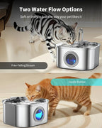 Cat Water Fountain Stainless Steel, 3.2L/108oz Cat Fountain with Large Water Level Window, Pet Water Dispenser with Quiet Pump Ideal for Cats, Dogs and Multi-pet households