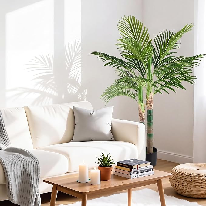 DUMOS 47in Artificial Palm Tree, Tall Faux Fake Plants Indoor with Black Planter Pot and Lifelike Leaves, Maintenance Free Artificial Silk Tree for Home, Office, House, Living Room, Porch Decor