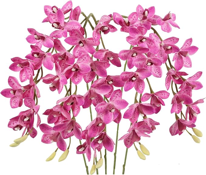 IPOPU 5 Pcs Pink Artificial Orchid Flowers 30.3” Latex Fake Orchid with Long Stem for Tall Vase Wedding and Engagement Centerpiece Arrangement Living Room Home Decor(Hot Pink)