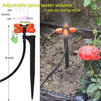 Drip Irrigation Kit Automatic Watering System with Water Timer 64FT 1/4 Tubing and 12 Rain Spray Watering Nozzles in 4 Directions for Potted Plants Yard Lawn Juvenile Plants Greenhouse Mist