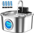 Voluas Stainless Steel Cat Water Fountain: 108oz/3.2L Wireless Cat Fountain Battery Operated for Drinking Indoor, Automatic Pet Water Dispenser Bowl with Ultra Quiet Pump, Easy Clean BPA-Free, 4Filter