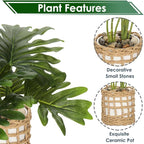 Briful Fake Plants Potted Monstera Plant Artificial Realistic Houseplant in White Ceramic Vase Wrapped Woven Pot, Faux Plant Indoor for Home Farmhouse Wedding Tabletop Shelf Decor